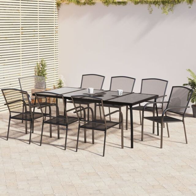 Berkfield Home 9 Piece Garden Dining Set Anthracite Steel in Black - image 1