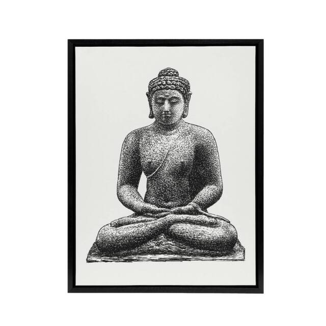 "Artery8 Buddha On The Borobudur Drawing Leo Gestel Black Framed Canvas Art in White - Size: W12"" x H16""" - image 1
