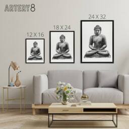 "Artery8 Buddha On The Borobudur Drawing Leo Gestel Black Framed Canvas Art in White - Size: W12"" x H16""" - thumbnail 4