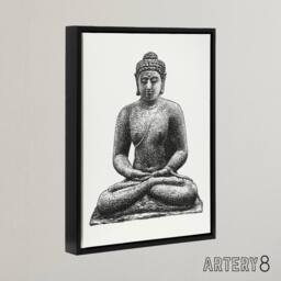 "Artery8 Buddha On The Borobudur Drawing Leo Gestel Black Framed Canvas Art in White - Size: W12"" x H16""" - thumbnail 2