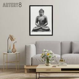 "Artery8 Buddha On The Borobudur Drawing Leo Gestel Black Framed Canvas Art in White - Size: W12"" x H16""" - thumbnail 3