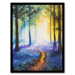 Artery8 Bluebell Woods Misty Forest Morning Watercolour Framed Art Print - Size: A4 - thumbnail 1