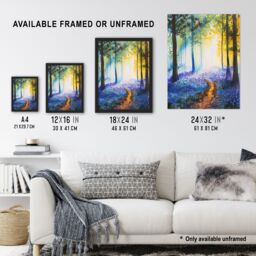 Artery8 Bluebell Woods Misty Forest Morning Watercolour Framed Art Print - Size: A4 - thumbnail 3