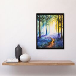 Artery8 Bluebell Woods Misty Forest Morning Watercolour Framed Art Print - Size: A4 - thumbnail 4