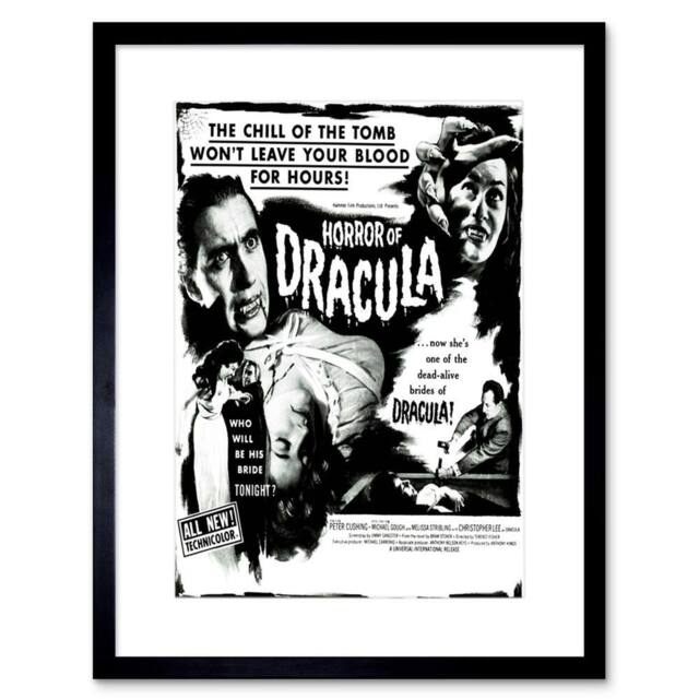 "Artery8 Movie Film Horror Dracula Cushing Vampire 12x16"" Framed Wall Art Print in Black - Size: W12"" x H16""" - image 1