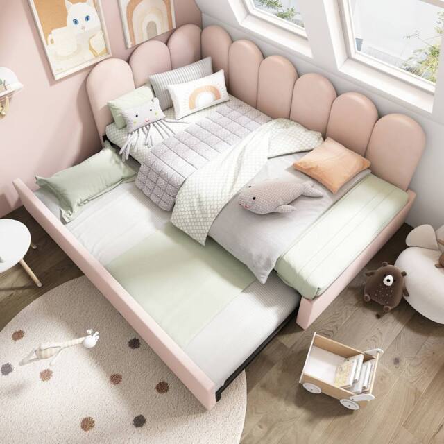 BTM Pink Velvet 3FT Daybed with Pull-Out Bed & Metal Frame - image 1