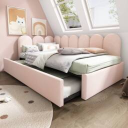 BTM Pink Velvet 3FT Daybed with Pull-Out Bed & Metal Frame - thumbnail 8