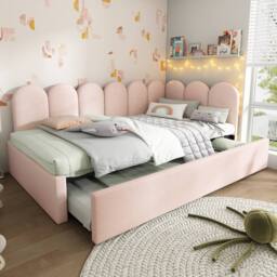 BTM Pink Velvet 3FT Daybed with Pull-Out Bed & Metal Frame - thumbnail 7