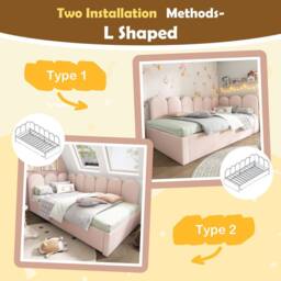 BTM Pink Velvet 3FT Daybed with Pull-Out Bed & Metal Frame - thumbnail 3