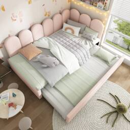 BTM Pink Velvet 3FT Daybed with Pull-Out Bed & Metal Frame - thumbnail 5