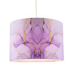 Happy Homewares Drum Lamp Shade in Marble Effect Cotton Fabric with Gold Foil Decor in Lilac - Size: 12 inches - thumbnail 4
