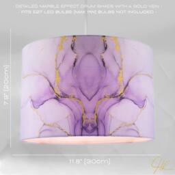 Happy Homewares Drum Lamp Shade in Marble Effect Cotton Fabric with Gold Foil Decor in Lilac - Size: 12 inches - thumbnail 6