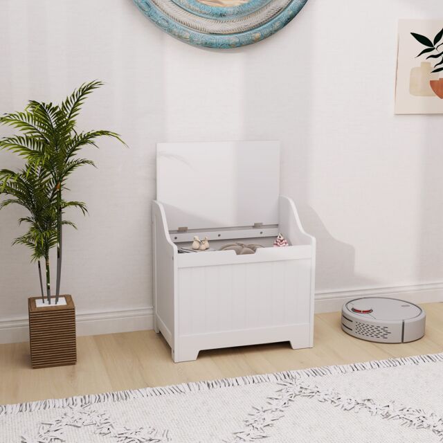 HOMCOM Storage Trunk with Safety Hinge for Living Room, 56.4cm in White - image 1