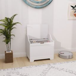 HOMCOM Storage Trunk with Safety Hinge for Living Room, 56.4cm in White - thumbnail 1