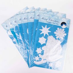 Shatchi 3D Christmas Window Stickers Snowy White & Silver - 8 Assorted Sheets Christmas Window Glass Christmas Scene, PVC