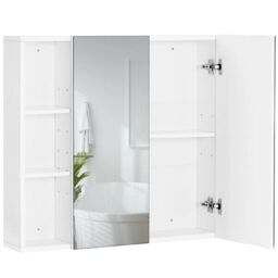EONLION Wall-Mounted Mirror Cabinet, Modern Double Door Storage with Mirror in White - thumbnail 4