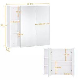 EONLION Wall-Mounted Mirror Cabinet, Modern Double Door Storage with Mirror in White - thumbnail 2