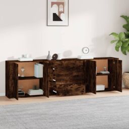 Berkfield Home Sideboards 3 pcs Smoked Oak Engineered Wood in Brown - thumbnail 3