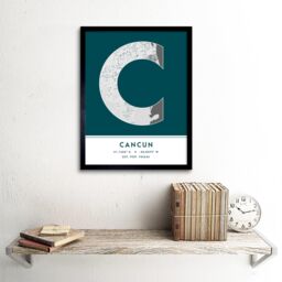 "Wee Blue Coo Wall Art Print Cancun Mexico City Map Modern Typography Stylish Letter Framed Word in Teal - Size: W12"" x H16""" - thumbnail 2