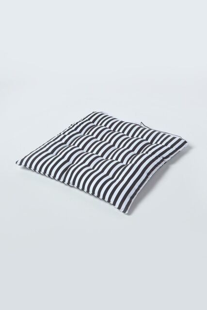 Homescapes Black & White Stripe Seat Pad with Straps 100% Cotton - image 1