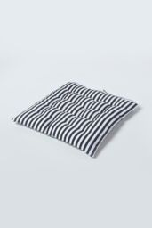 Homescapes Black & White Stripe Seat Pad with Straps 100% Cotton