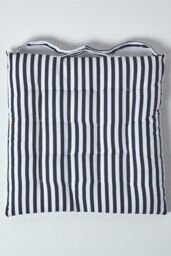 Homescapes Black & White Stripe Seat Pad with Straps 100% Cotton - thumbnail 3