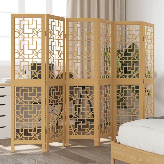 Berkfield Home Room Divider 6 Panels Brown Solid Wood Paulownia - image 1