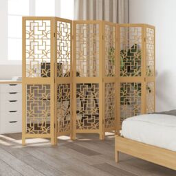 Berkfield Home Room Divider 6 Panels Brown Solid Wood Paulownia - thumbnail 3