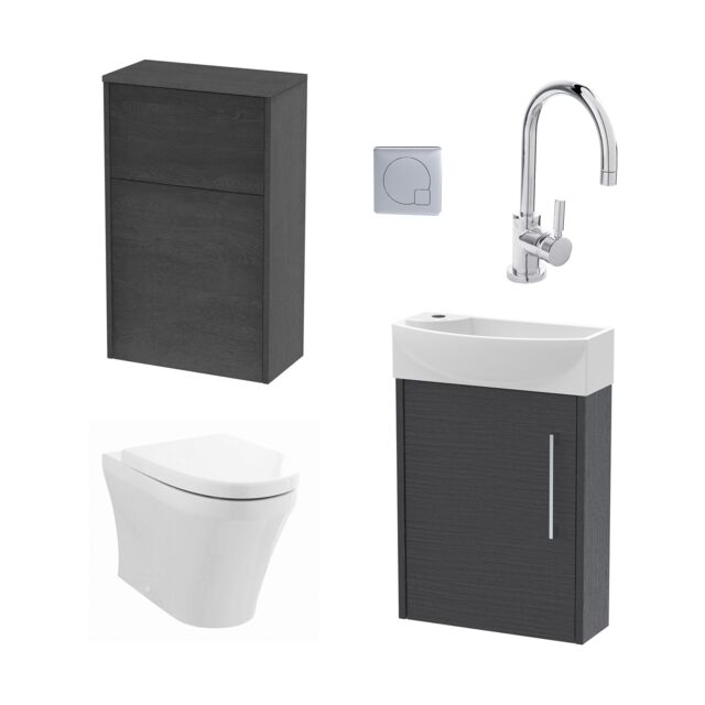 Balterley Cloakroom Suite Right Hand Vanity WC Toilet Tap Set 440mm - Graphite in Blue - image 1