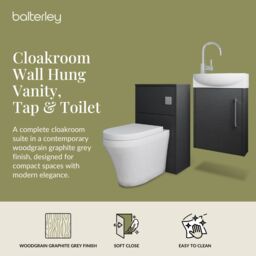 Balterley Cloakroom Suite Right Hand Vanity WC Toilet Tap Set 440mm - Graphite in Blue - thumbnail 2