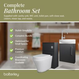 Balterley Cloakroom Suite Right Hand Vanity WC Toilet Tap Set 440mm - Graphite in Blue - thumbnail 7