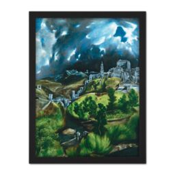 "Artery8 Wall Art Print El Greco View Of Toledo Spain Expressive Painting Large Framed Wall Décor Art in Light Oak - Size: W18"" x H24""" - thumbnail 1