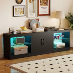 "Gymax 3-in-1 Entertainment Center 3-Piece Modular TV Stand for 85"" TVs in Black" - thumbnail 7