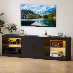 "Gymax 3-in-1 Entertainment Center 3-Piece Modular TV Stand for 85"" TVs in Black" - thumbnail 9