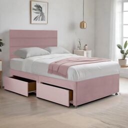 "Bed Time UK Cosy Plush Divan Bed with Mattress, Drawers & 20"" Headboard in Pink - Size: Super King" - thumbnail 1