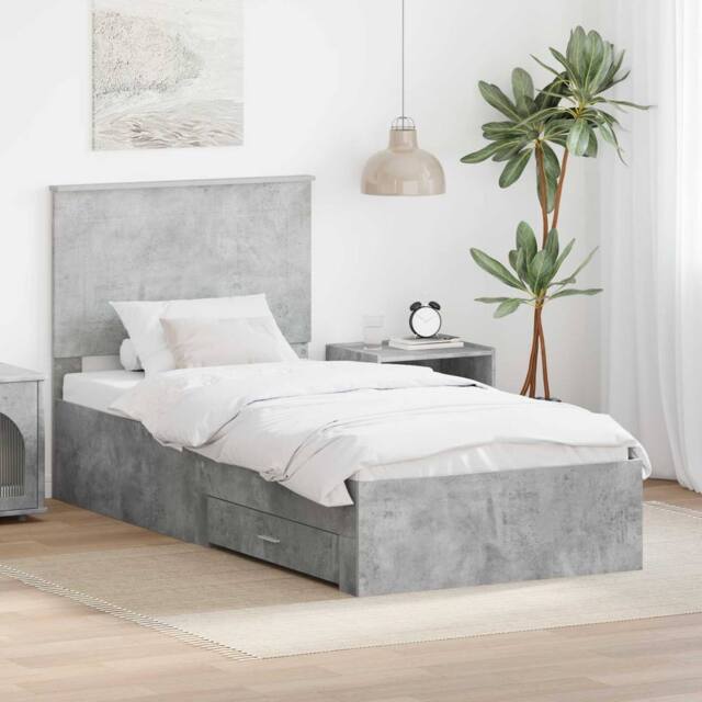 Berkfield Home Bed Frame with Drawer Concrete Grey 90 x 200 cm Engineered Wood - image 1