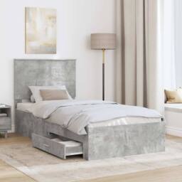 Berkfield Home Bed Frame with Drawer Concrete Grey 90 x 200 cm Engineered Wood - thumbnail 3
