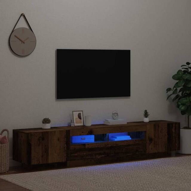 Berkfield Home TV Cabinet with LED Lights Old Wood 200x35x40 cm Engineered Wood in Brown - Size: 200 x 35 x 40 cm - image 1
