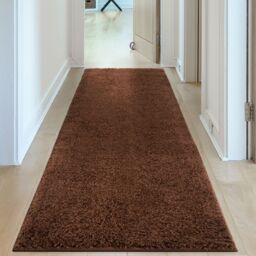 THE RUGS Brown Plain Soft High Pile Shaggy Rugs & Runners Living Room - Size: 80 cm x 300 cm - thumbnail 8