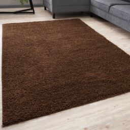 THE RUGS Brown Plain Soft High Pile Shaggy Rugs & Runners Living Room - Size: 80 cm x 300 cm - thumbnail 1