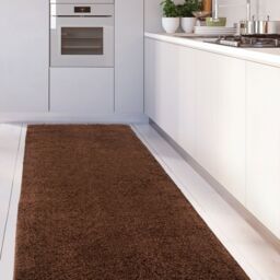THE RUGS Brown Plain Soft High Pile Shaggy Rugs & Runners Living Room - Size: 80 cm x 300 cm - thumbnail 9