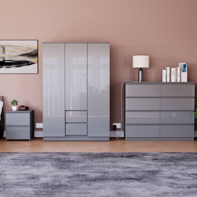 HD Designs Vida Designs Glinton 3 Piece Bedroom Set (2 Drawer Bedside Chest, 8 in Grey - image 1