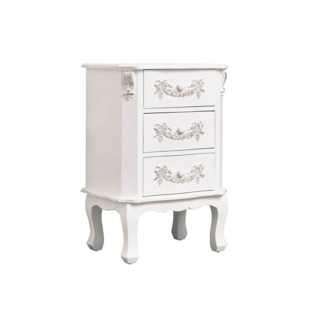 Melody Maison Pair Of Antique White 3 Drawer Bedside Tables - Pays Blanc Range - image 1