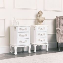 Melody Maison Pair Of Antique White 3 Drawer Bedside Tables - Pays Blanc Range - thumbnail 3
