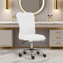 HOMCOM Armless Makeup Vanity Chair, 360° Swivel Computer Chair in White