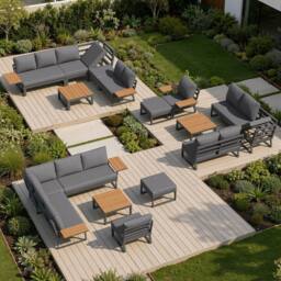BTM L-Shaped Garden Sofa Set Patio Furniture Corner Lounge Seating Set in Grey - thumbnail 2