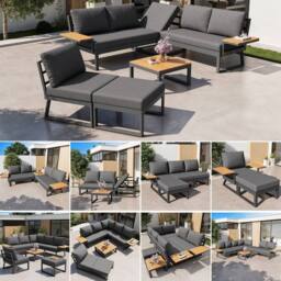 BTM L-Shaped Garden Sofa Set Patio Furniture Corner Lounge Seating Set in Grey - thumbnail 1