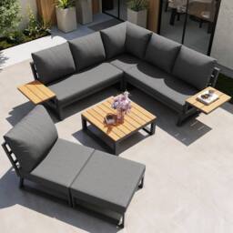 BTM L-Shaped Garden Sofa Set Patio Furniture Corner Lounge Seating Set in Grey - thumbnail 9