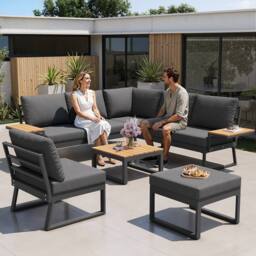 BTM L-Shaped Garden Sofa Set Patio Furniture Corner Lounge Seating Set in Grey - thumbnail 7