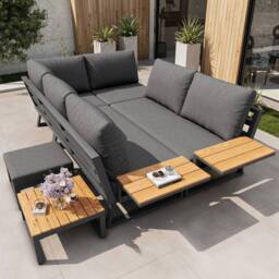 BTM L-Shaped Garden Sofa Set Patio Furniture Corner Lounge Seating Set in Grey - thumbnail 3
